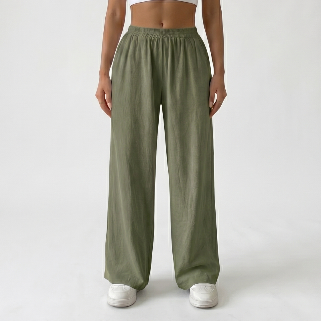 Women’s Linen Trousers – Loose Fit Straight Leg Casual Trousers