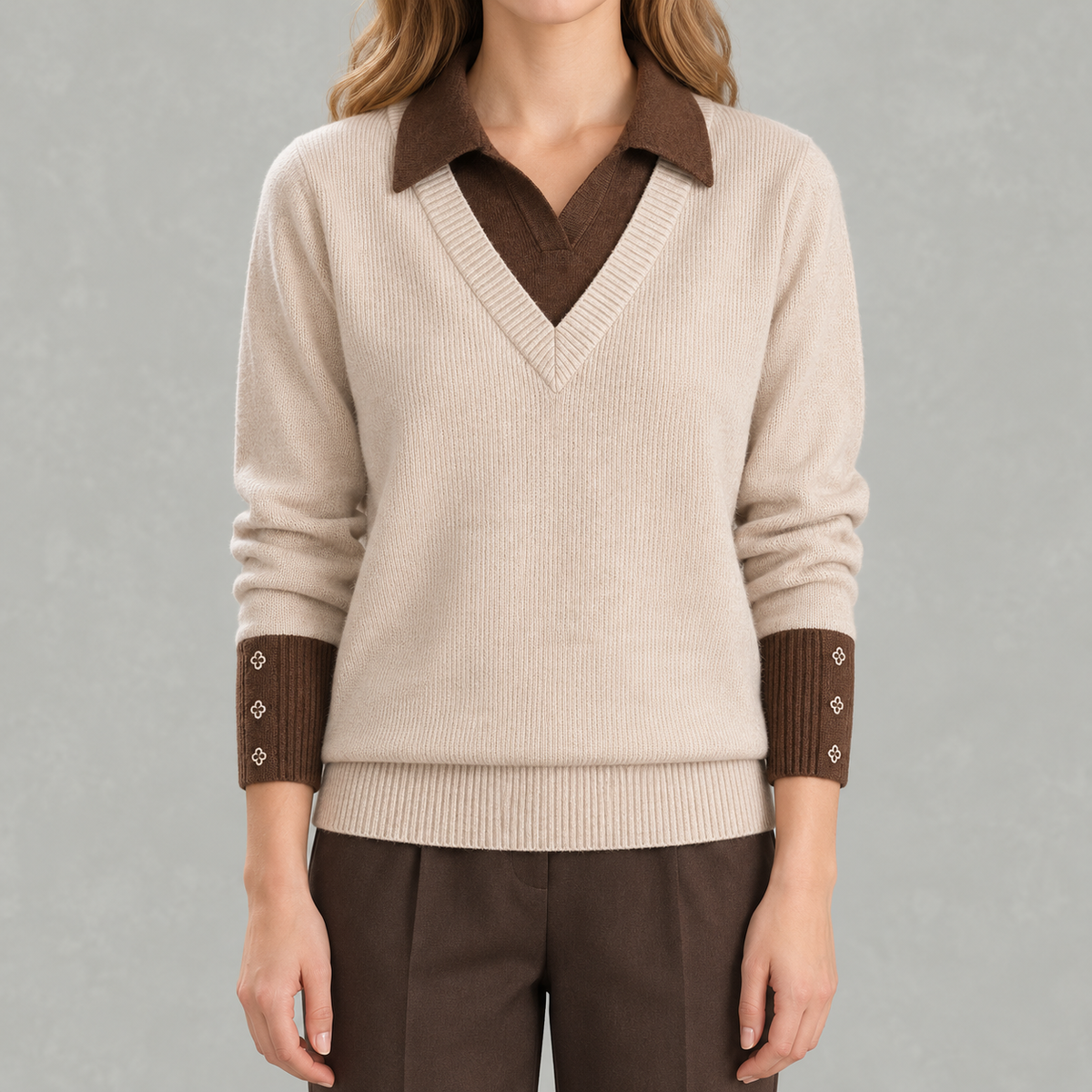 Women’s Shirt – Long Sleeve Knitted Jumper Polo Style Layering Top