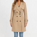 Women’s Trench Coat – Tailored Belted Waist Fitted Long Sleeve Jacket