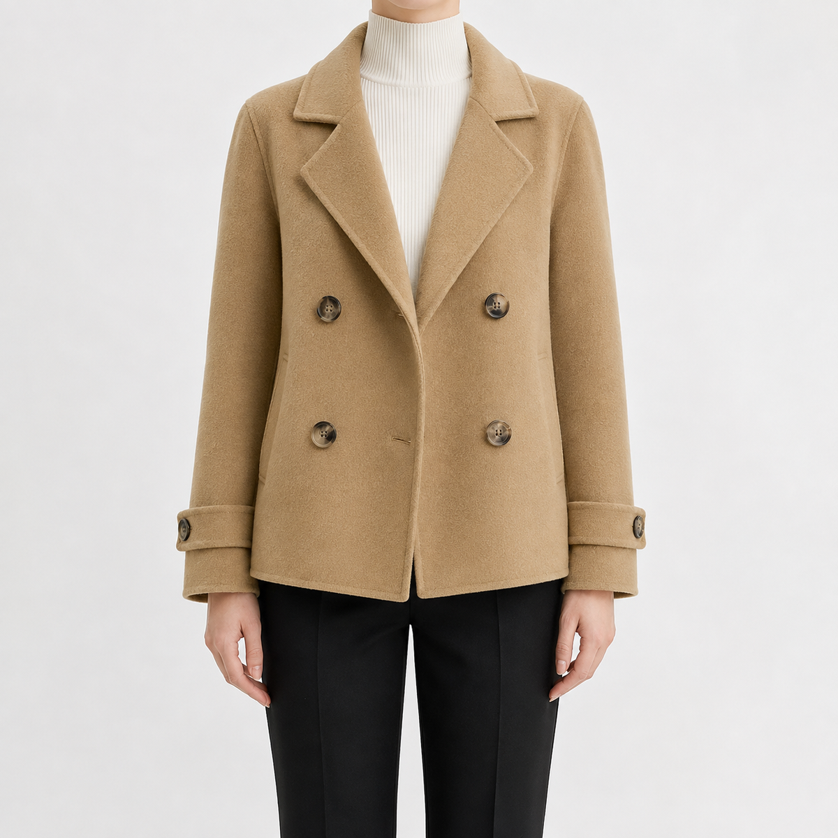 Women’s Short Trench Coat – Handmade Loose Fit Autumn Winter Jacket