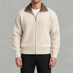 Men’s Knitted Cardigan – Full Zip Ribbed Jumper with Contrast Collar