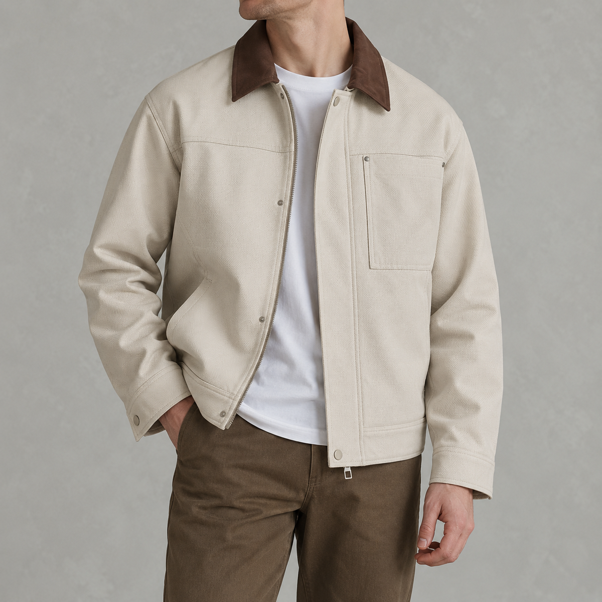 Men’s Vintage Lapel Jacket – Casual Long Sleeve Button Front Jacket