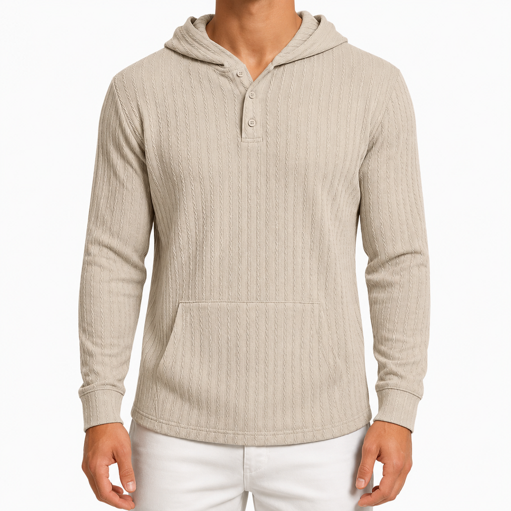 Men’s Textured Hoodie – Herringbone Jacquard Hooded Casual Jumper