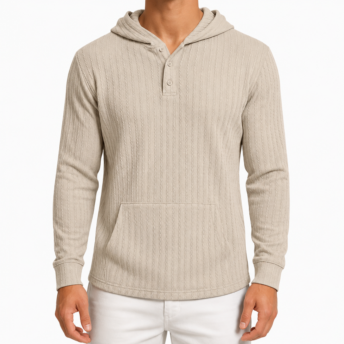 Men’s Textured Hoodie – Herringbone Jacquard Hooded Casual Jumper