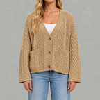 Women’s Cable Knit Cardigan – Loose Fit Chunky Button Front Jumper