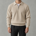 Men’s Knitted Polo Quarter Zip – Long Sleeve Zipped Polo Collar Autumn Jumper