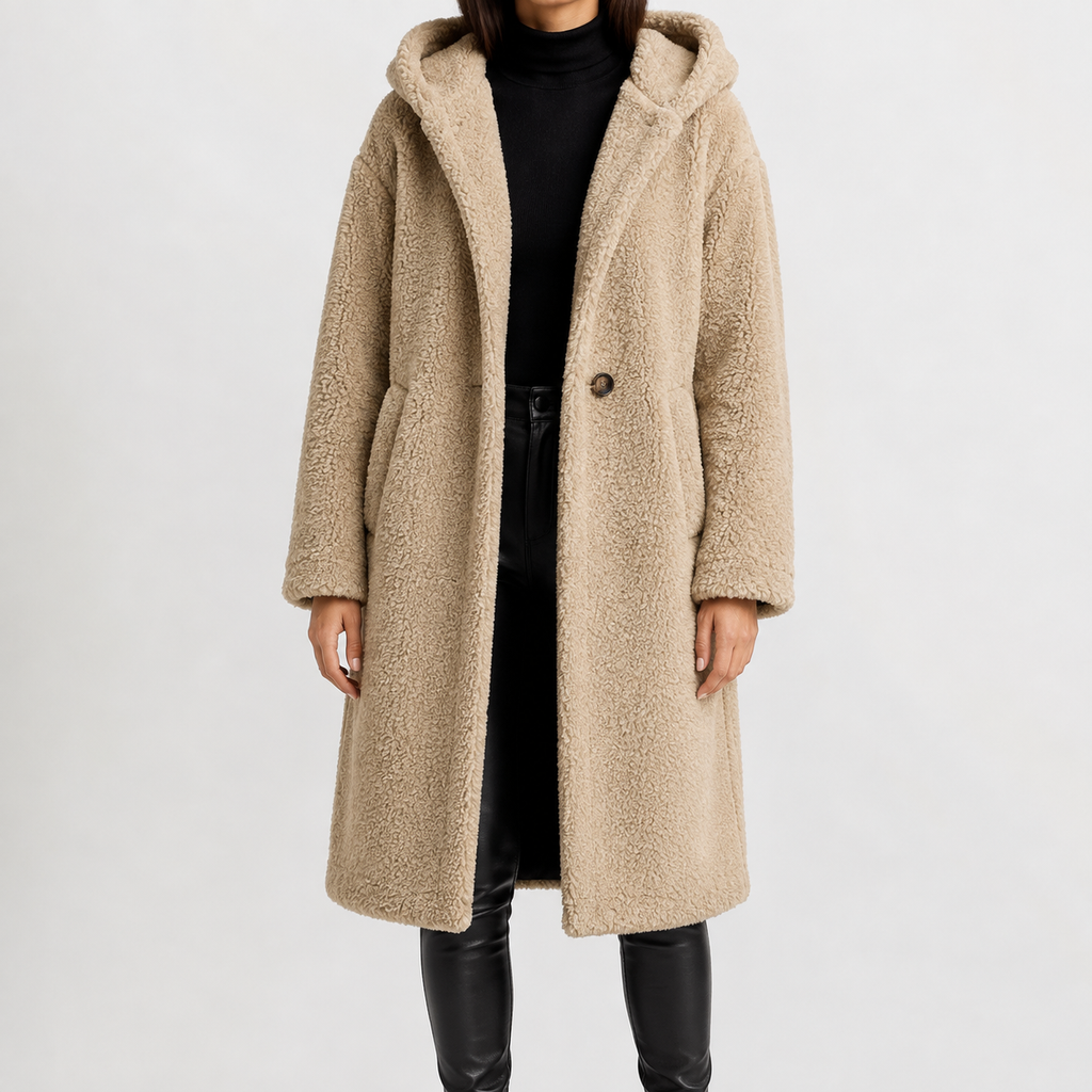 Women’s Teddy Coat – Longline Faux Fur Plush Winter Coat