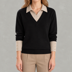 Women’s Shirt – Long Sleeve Knitted Jumper Polo Style Layering Top