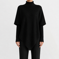 Women’s Asymmetric Jumper – Elegant Knitted Long Sleeve Pullover with Draped Hem