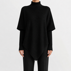 Women’s Asymmetric Jumper – Elegant Knitted Long Sleeve Pullover with Draped Hem