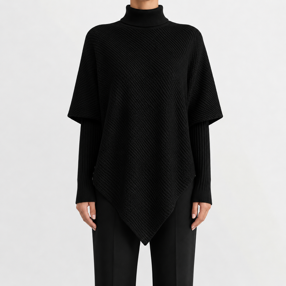 Women’s Asymmetric Jumper – Elegant Knitted Long Sleeve Pullover with Draped Hem