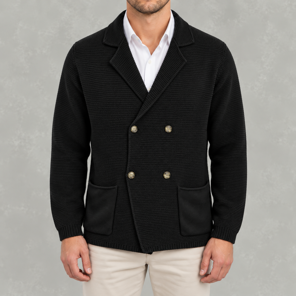 Men’s Cardigan – Slim Fit Double Breasted Lapel Knit Jumper