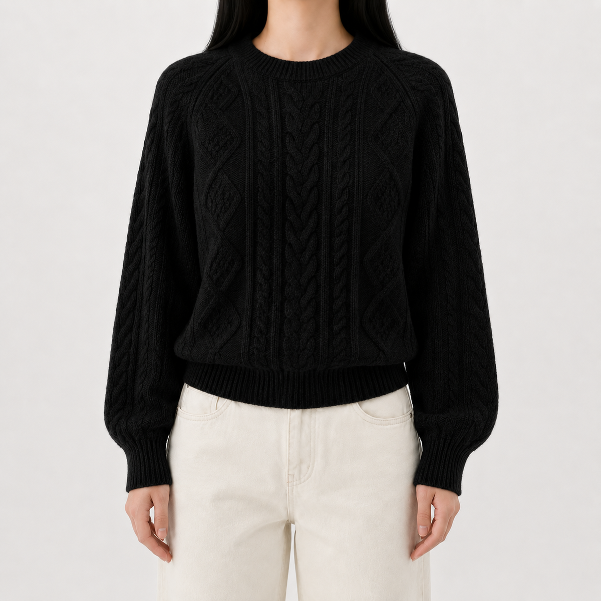 Women’s Cable Knit Jumper – French-Inspired Twist Knit Crew Neck Pullover