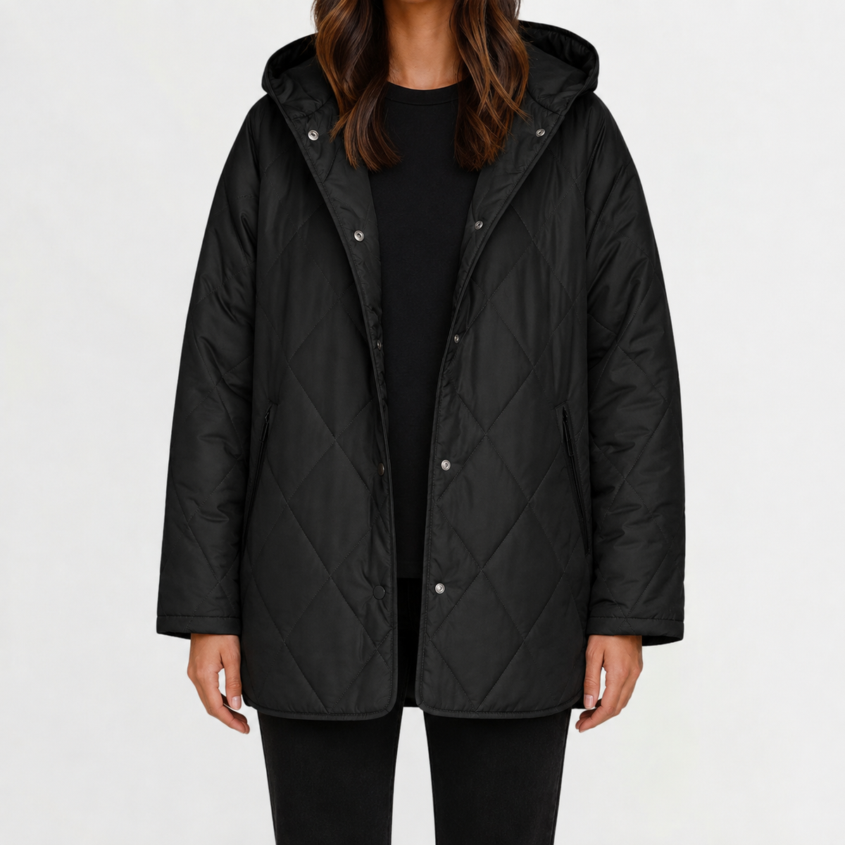 Women’s Quilted Jacket – Lightweight Diamond Quilted Hooded Coat
