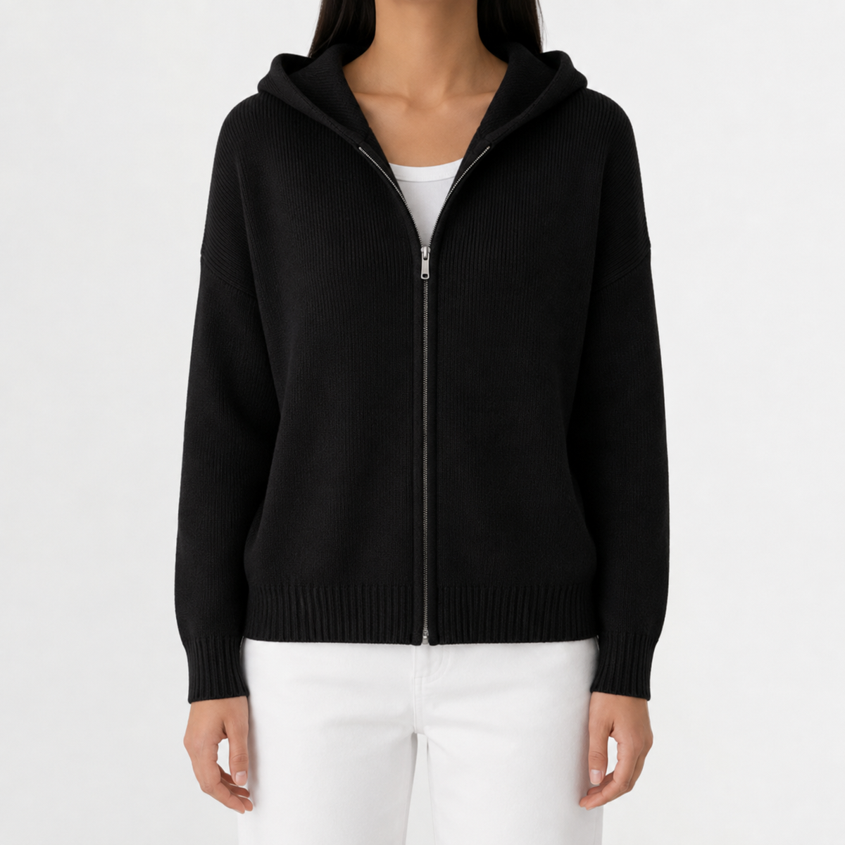 Women’s Knitted Hoodie – Full Zip Hooded Cardigan Jumper