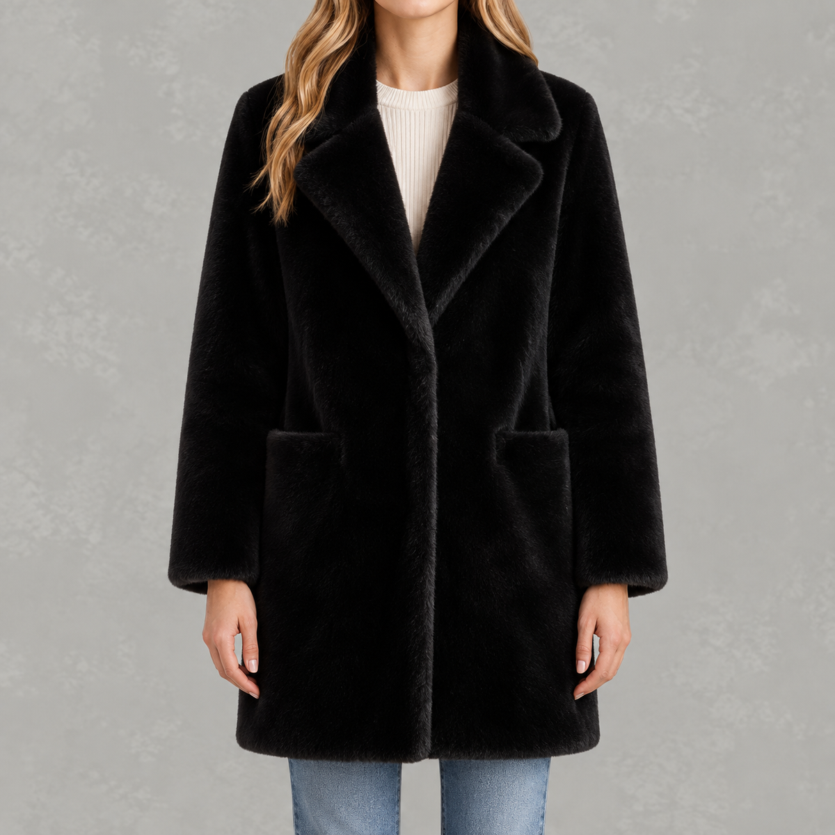 Women’s Faux Fur Coat – Mid-Length Mink Style Winter Coat