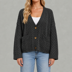 Women’s Cable Knit Cardigan – Loose Fit Chunky Button Front Jumper