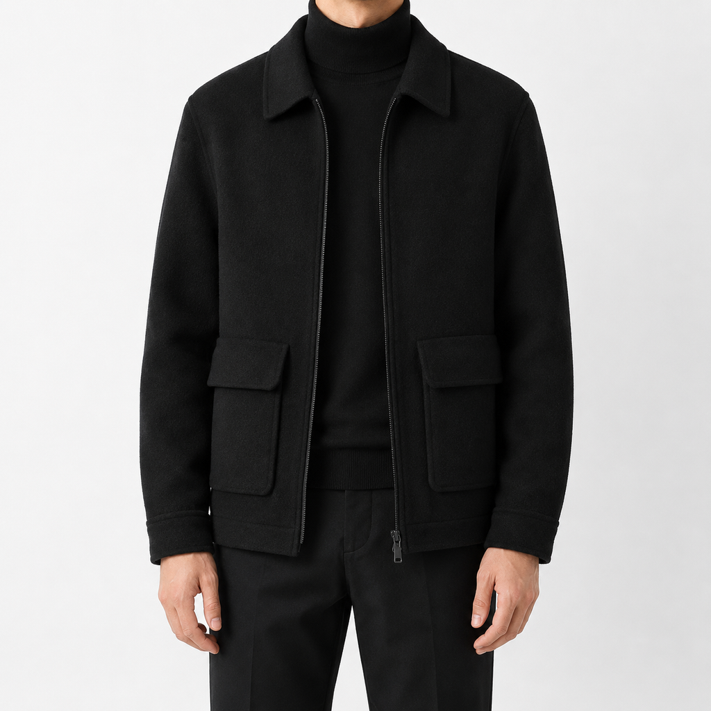 Men’s Mandarin Collar Cardigan – Loose Fit Knitted Wool-Style Jacket