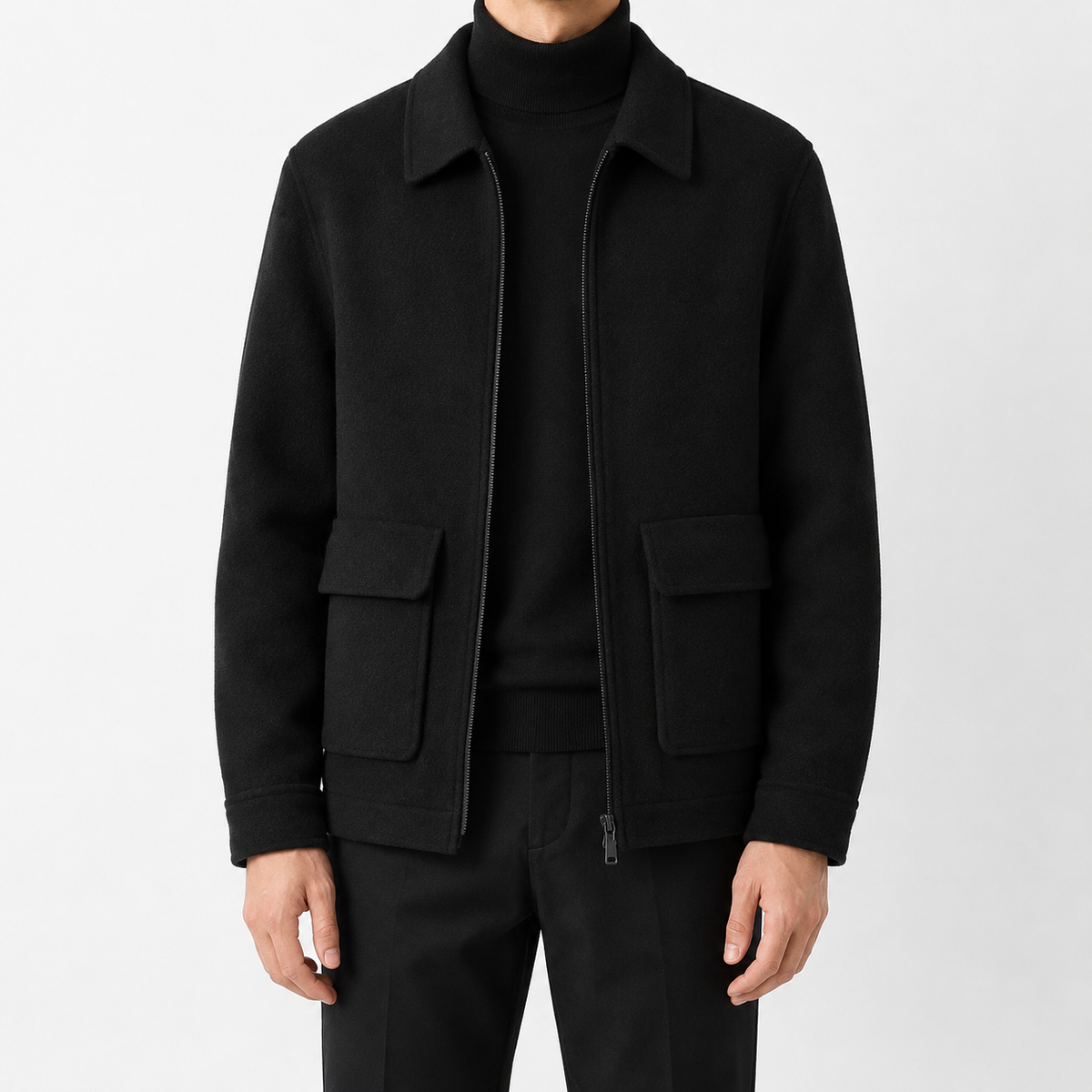 Men’s Mandarin Collar Cardigan – Loose Fit Knitted Wool-Style Jacket