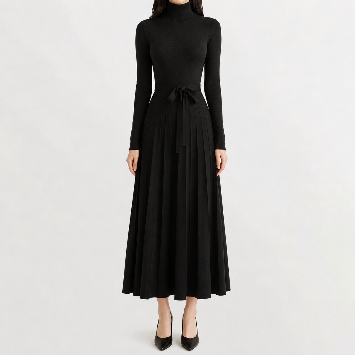 Women’s Knit Dress – Midi Jumper Dress with Long Sleeves