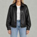 Women’s Leather Jacket – Retro Biker Lapel Jacket with Zip Fastening