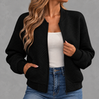 Women’s Baseball Jacket – Solid Colour Zip Up Jacket with Stand Collar