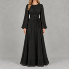 Women’s Waist-Cinching Dress – Long Sleeve Fitted Midi Dress