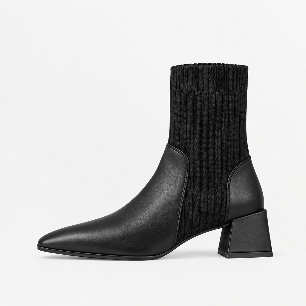 Women’s Chelsea Boots – Square Toe Chunky Heel Sock Ankle Boots