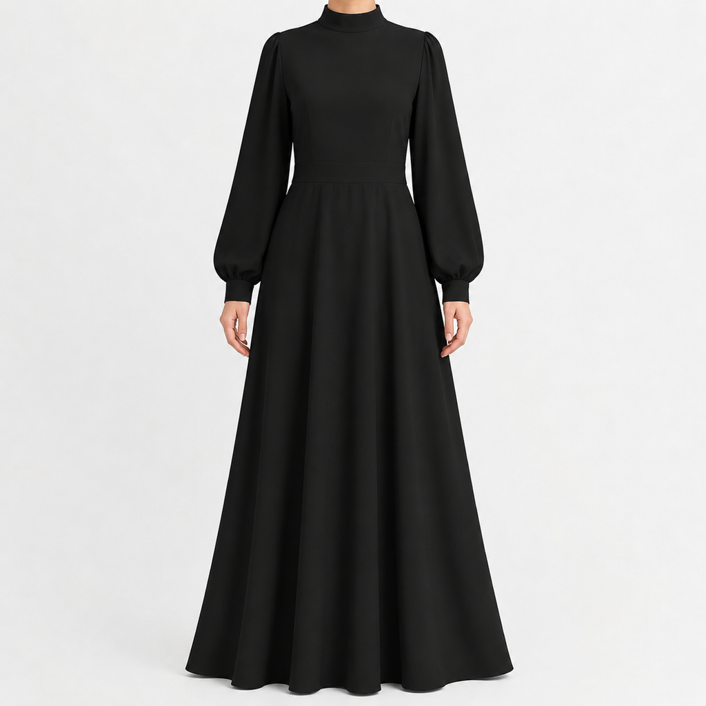 Women’s Maxi Dress – High Waist Lantern Sleeve Long Dress