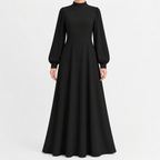 Women’s Maxi Dress – High Waist Lantern Sleeve Long Dress