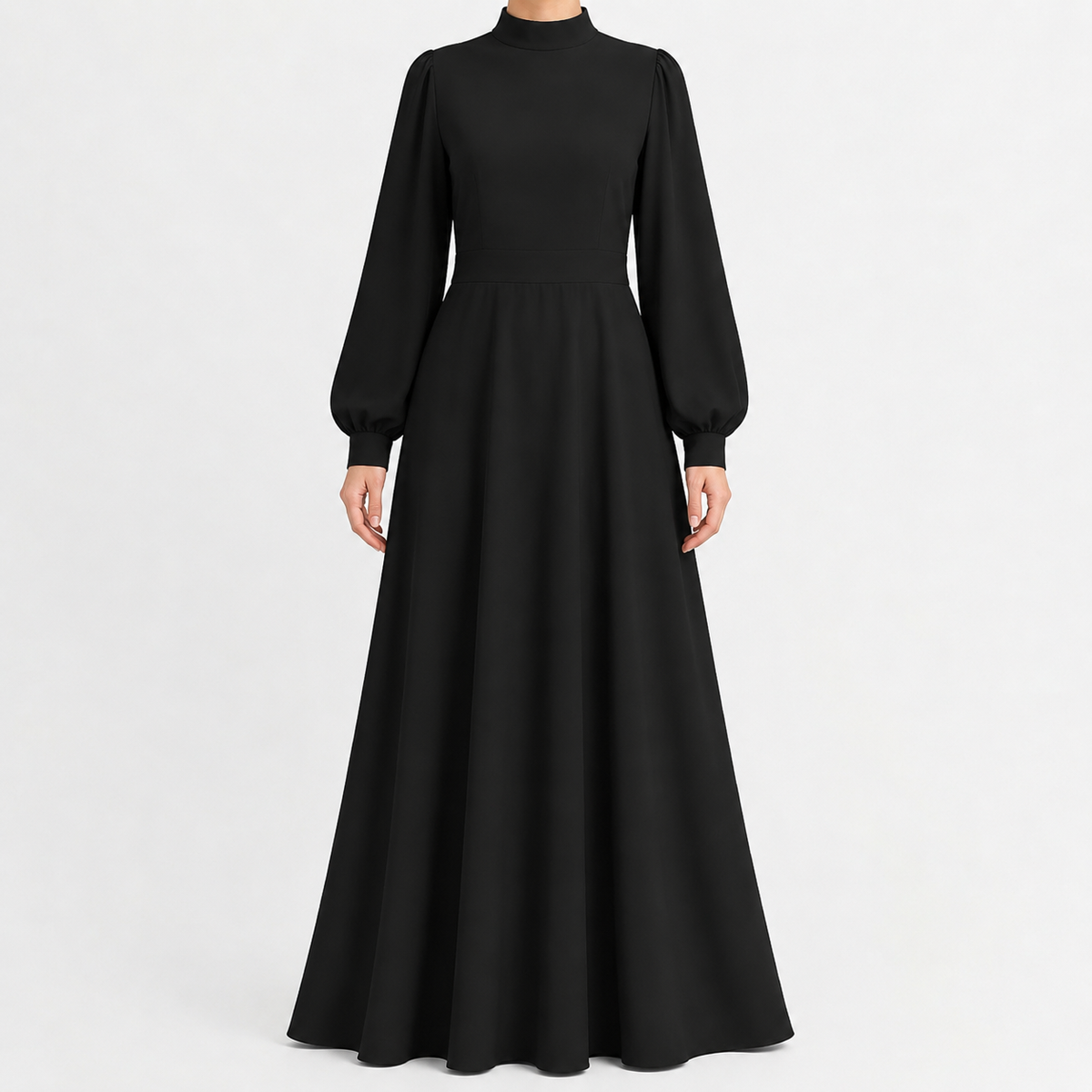Women’s Maxi Dress – High Waist Lantern Sleeve Long Dress