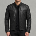 Men’s Leather Jacket – Stand Collar Motorcycle Biker Jacket