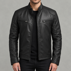 Men’s Leather Jacket – Stand Collar Motorcycle Biker Jacket
