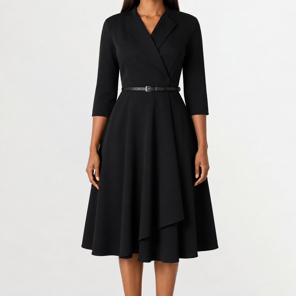 Women’s Autumn Dress – Long Sleeve Fitted Midi Dress with Elegant Silhouette