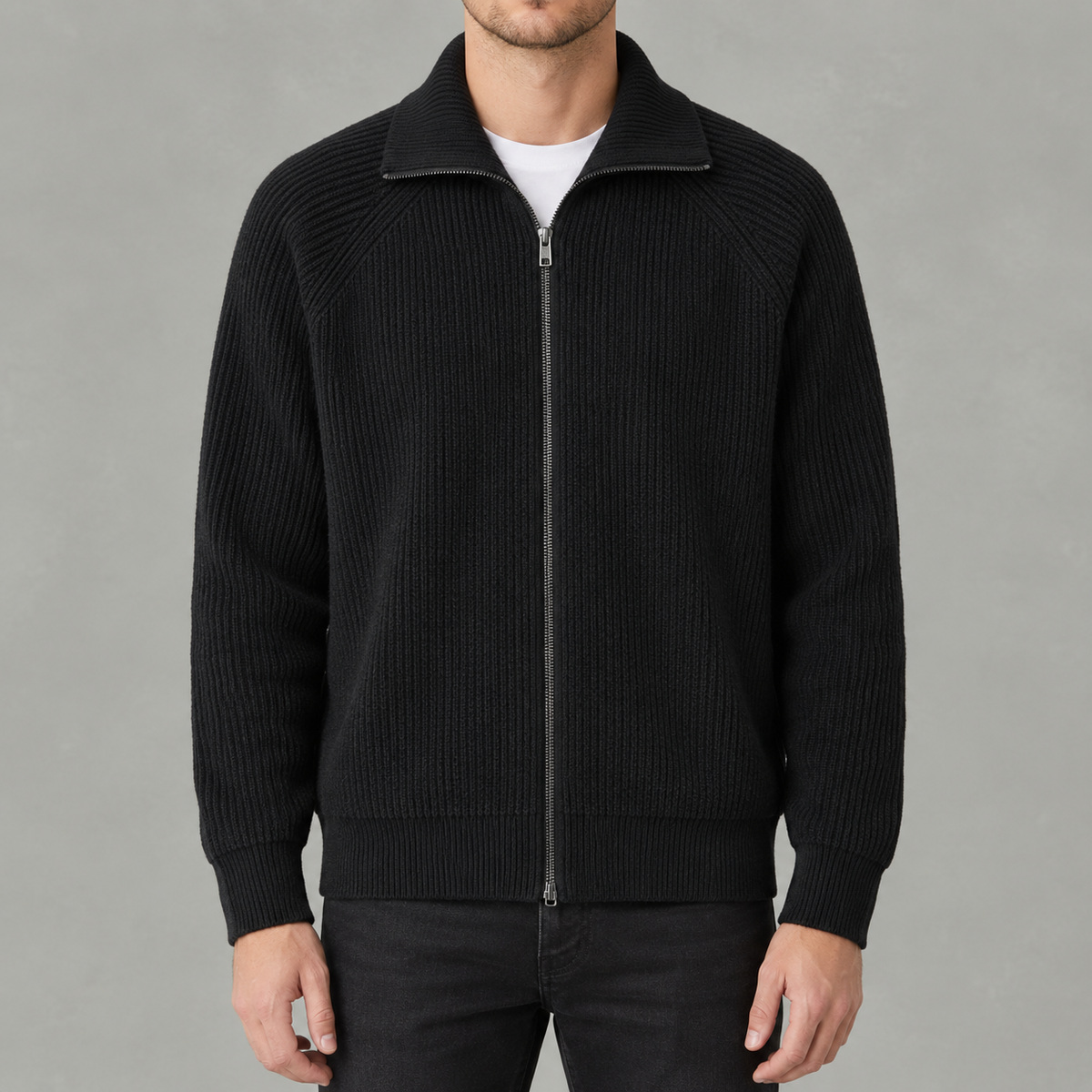 Men’s Turtleneck Cardigan – Full Zip Knitted Jumper with High Neck