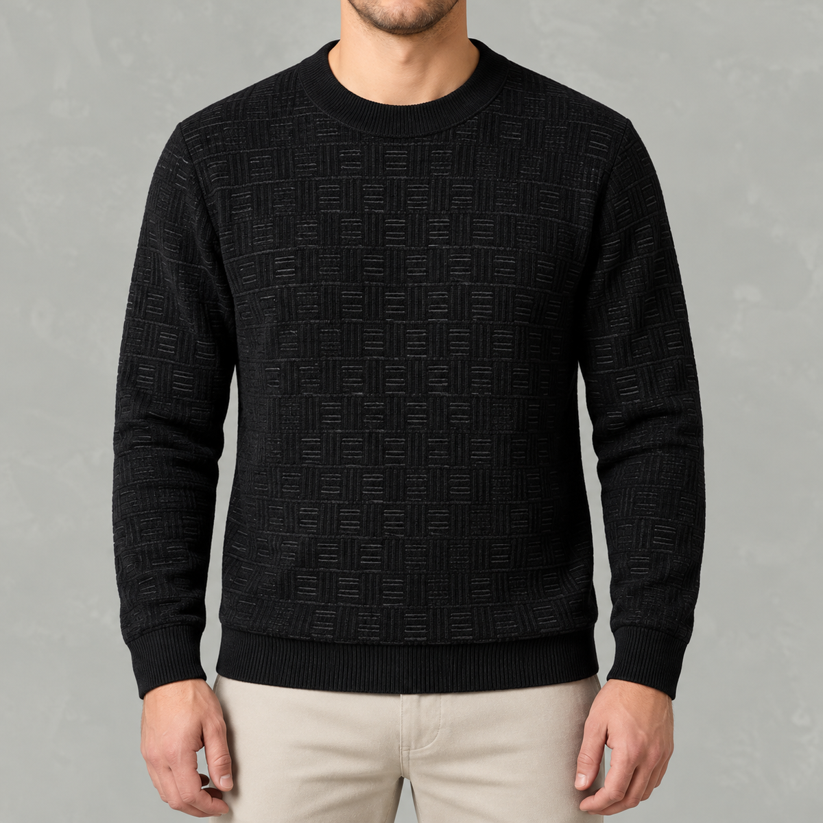Men’s Jacquard Jumper – Fleece Lined Thick Knit Pullover