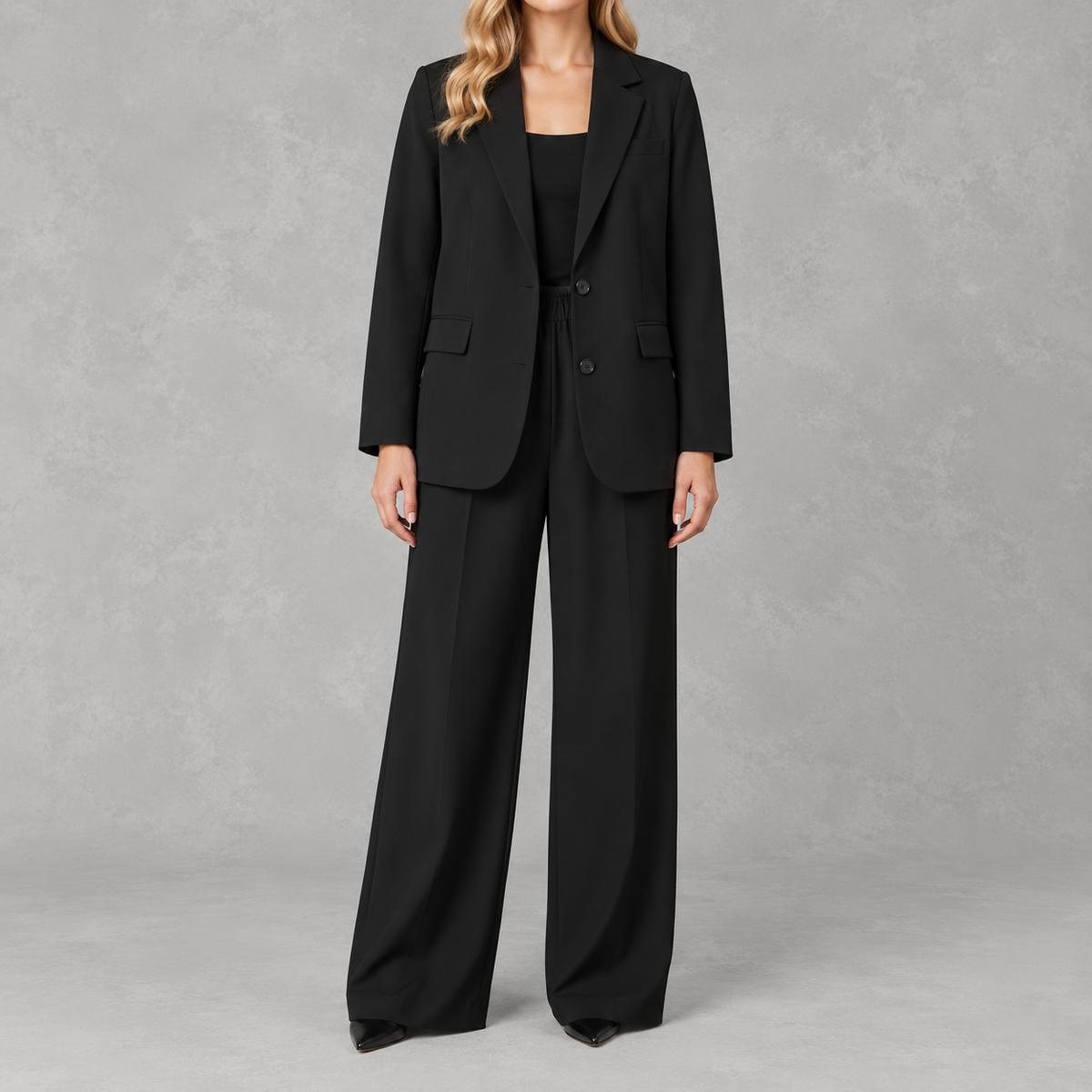 Women’s Wide Leg Suit – Casual Blazer and Trousers Two-Piece Set