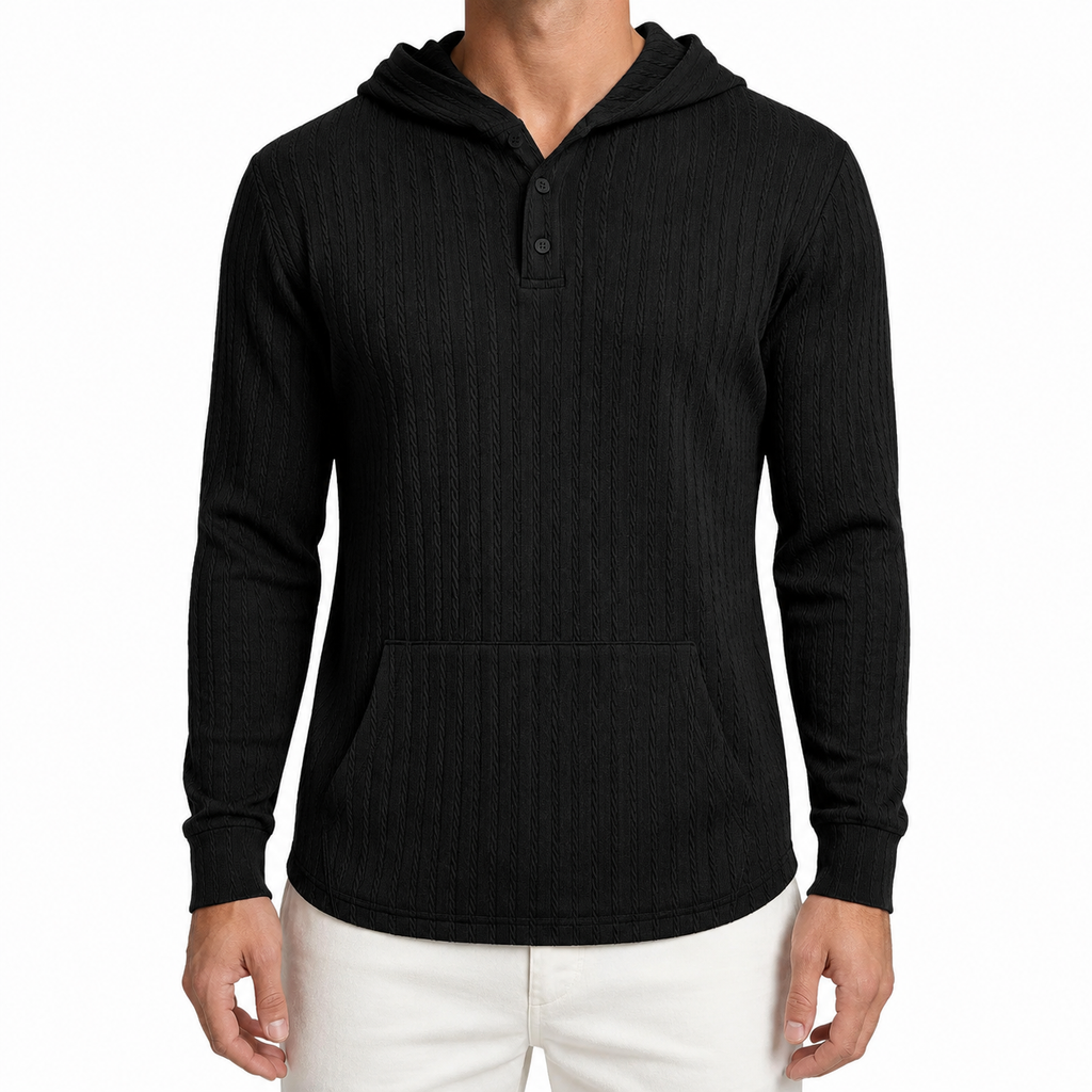 Men’s Textured Hoodie – Herringbone Jacquard Hooded Casual Jumper