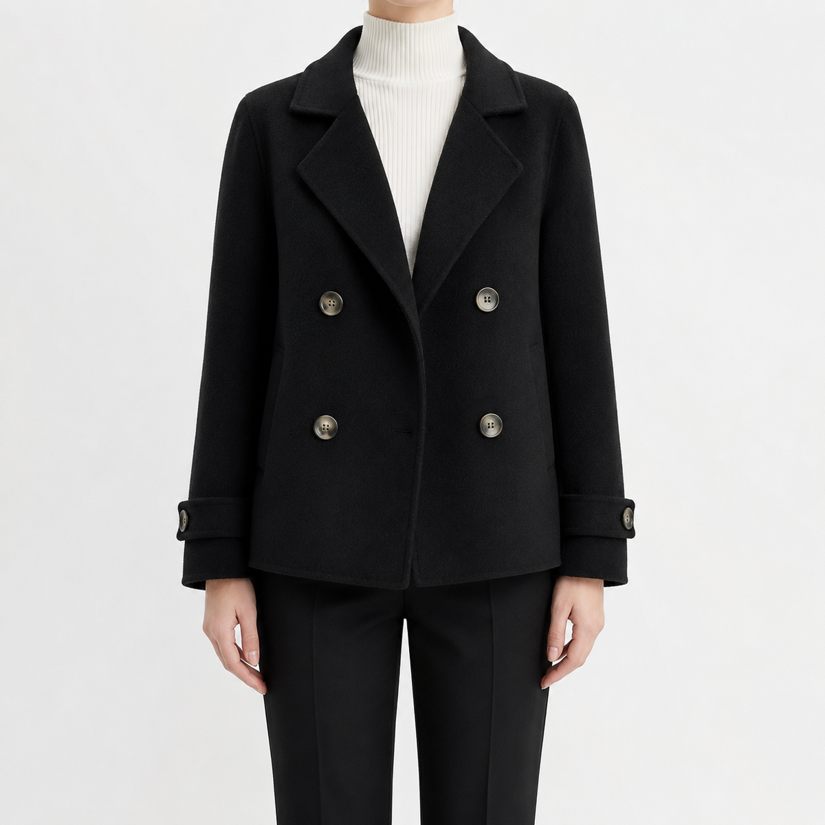 Women’s Short Trench Coat – Handmade Loose Fit Autumn Winter Jacket