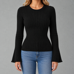 Women’s Ribbed Top – Brushed Crew Neck Long Sleeve Fitted Jumper