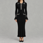 Women’s Knit Dress – French-Inspired Ruffled Midi Dress