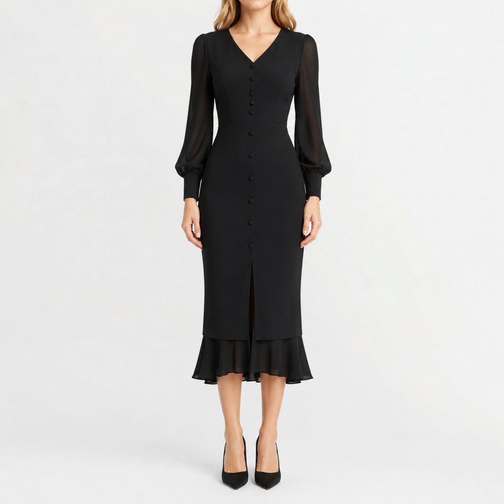 Women’s Winter Dress – French-Inspired Long Sleeve Midi Dress