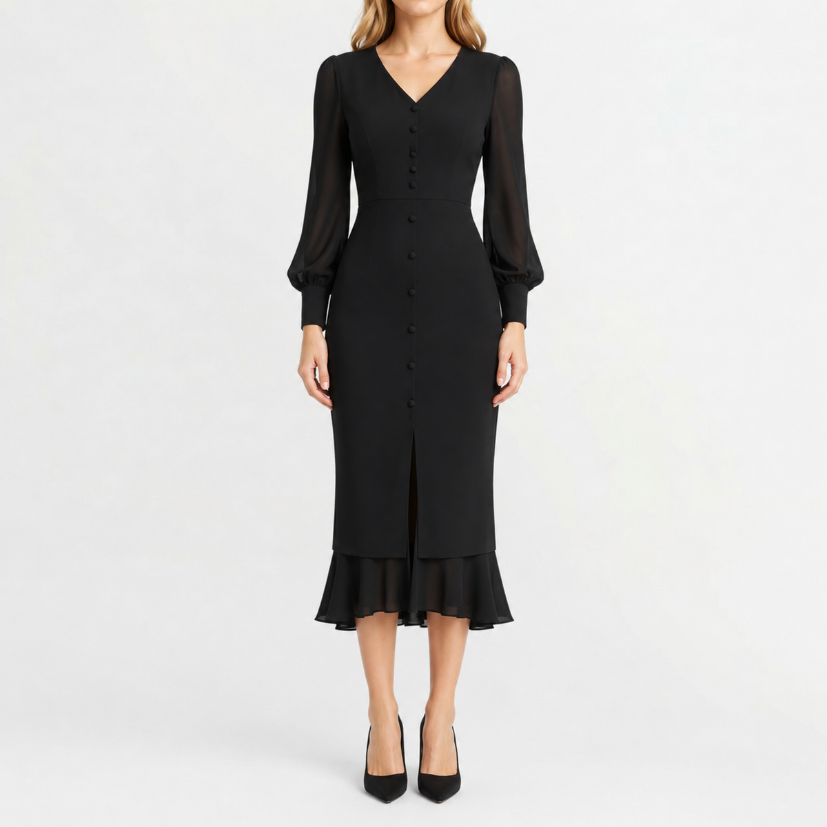 Women’s Winter Dress – French-Inspired Long Sleeve Midi Dress