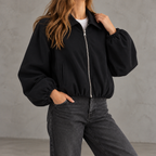 Women’s Bomber Jacket – Baseball Collar Zip Up Jacket with Ribbed Hem