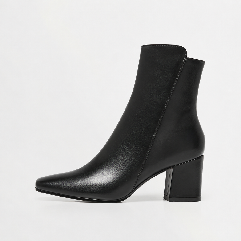 Women’s Leather Boots – Chunky Heel Zip-Up Ankle Boots