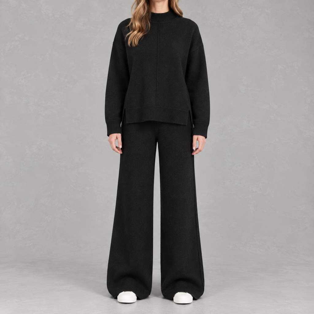 Women’s Knitted Co-Ord Set – Loose Jumper & High Waist Wide Leg Trousers