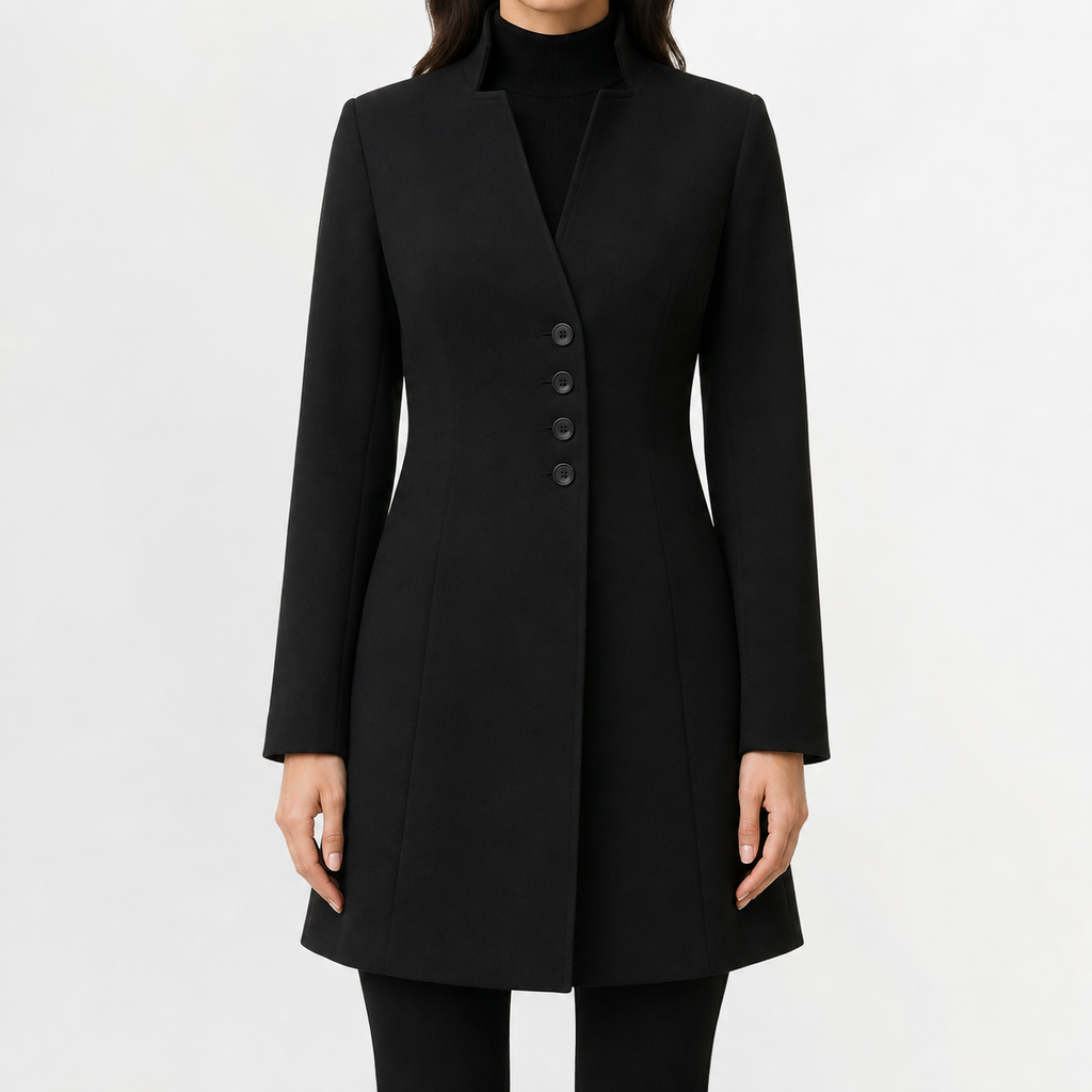 Women’s Trench Coat – Mid-Length Stand Collar Wool-Style Tailored Coat