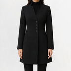 Women’s Trench Coat – Mid-Length Stand Collar Wool-Style Tailored Coat