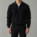 Men’s Knitted Polo Quarter Zip – Long Sleeve Zipped Polo Collar Autumn Jumper