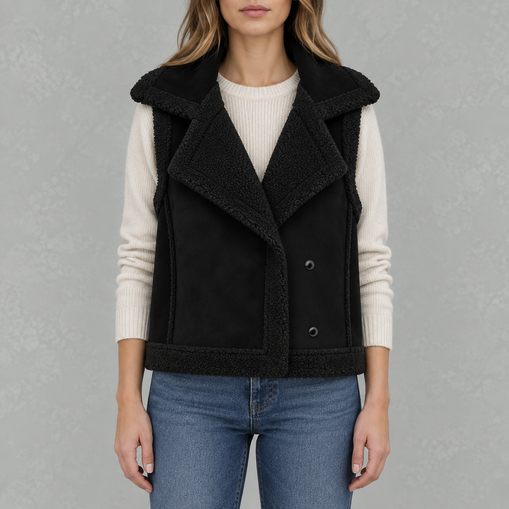 Women’s Fleece Waistcoat – Loose Fit Sleeveless Wool Style Gilet